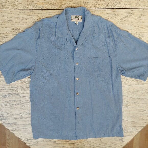 Jamaica Jaxx Men 100% silk Medium short sleeve button down blue shirt - Picture 1 of 15